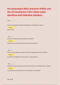 Pre-Assessment WGU American Politics and the US Constitution C963 &sol;Study Guide Questions with Definitive Solutions&period;     Quiz&lowbar;&lowbar;&lowbar;&lowbar;&quest;  Who was responsible for drafting the Bill of Rights and submitting it to Congress&quest; -       Answer James Madison      Quiz&lowbar;&lowbar;&lowbar;