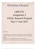 LME3701 Assignment 3 (Final Research Proposal) Due 11 June 2025