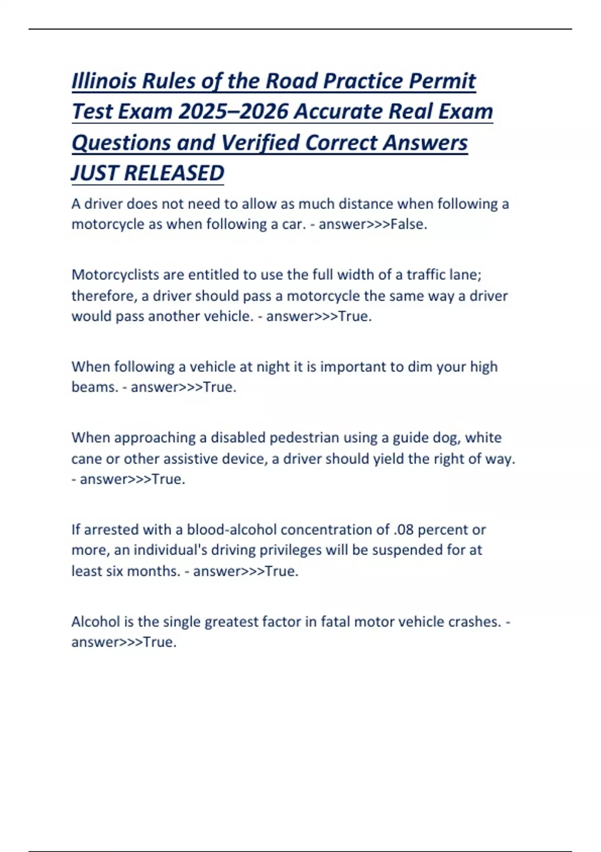 Illinois Rules of the Road Practice Permit Test 2025–2026 DMV Study ...
