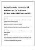 General Contractor License &lpar;Class C&rpar;  Questions And Correct Answers  &lpar;Verified Answers&rpar; Plus Rationales 2024