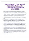Hemodialysis Fine-Tuned Test &ndash; Authentic Questions and Answers &ndash; 2025&sol;2026 Edition