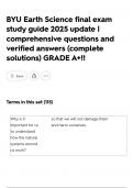 BYU Earth Science final exam study guide 2025 update&vert;comprehensive questions and verified answers &lpar;complete solutions&rpar; GRADE A&plus;&excl;&excl;