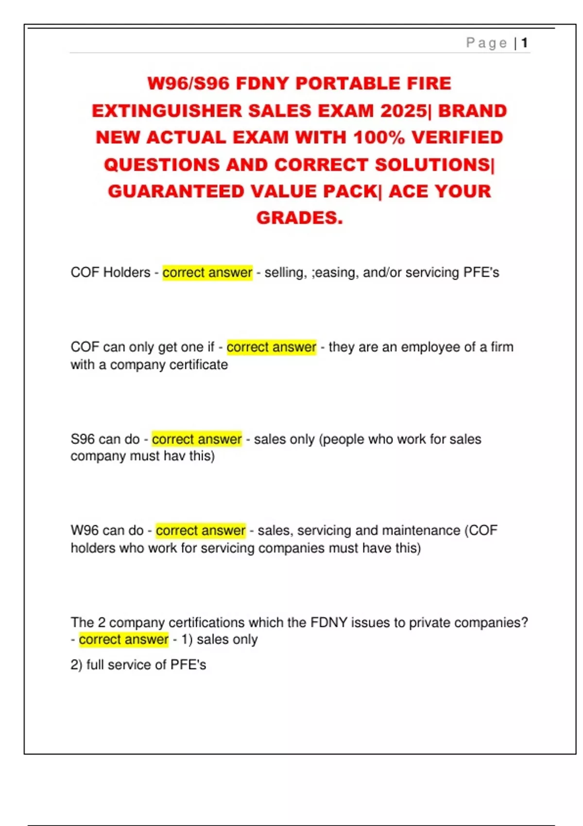 W96 S96 Fdny Portable Fire Extinguisher Sales Exam 2025 Brand New