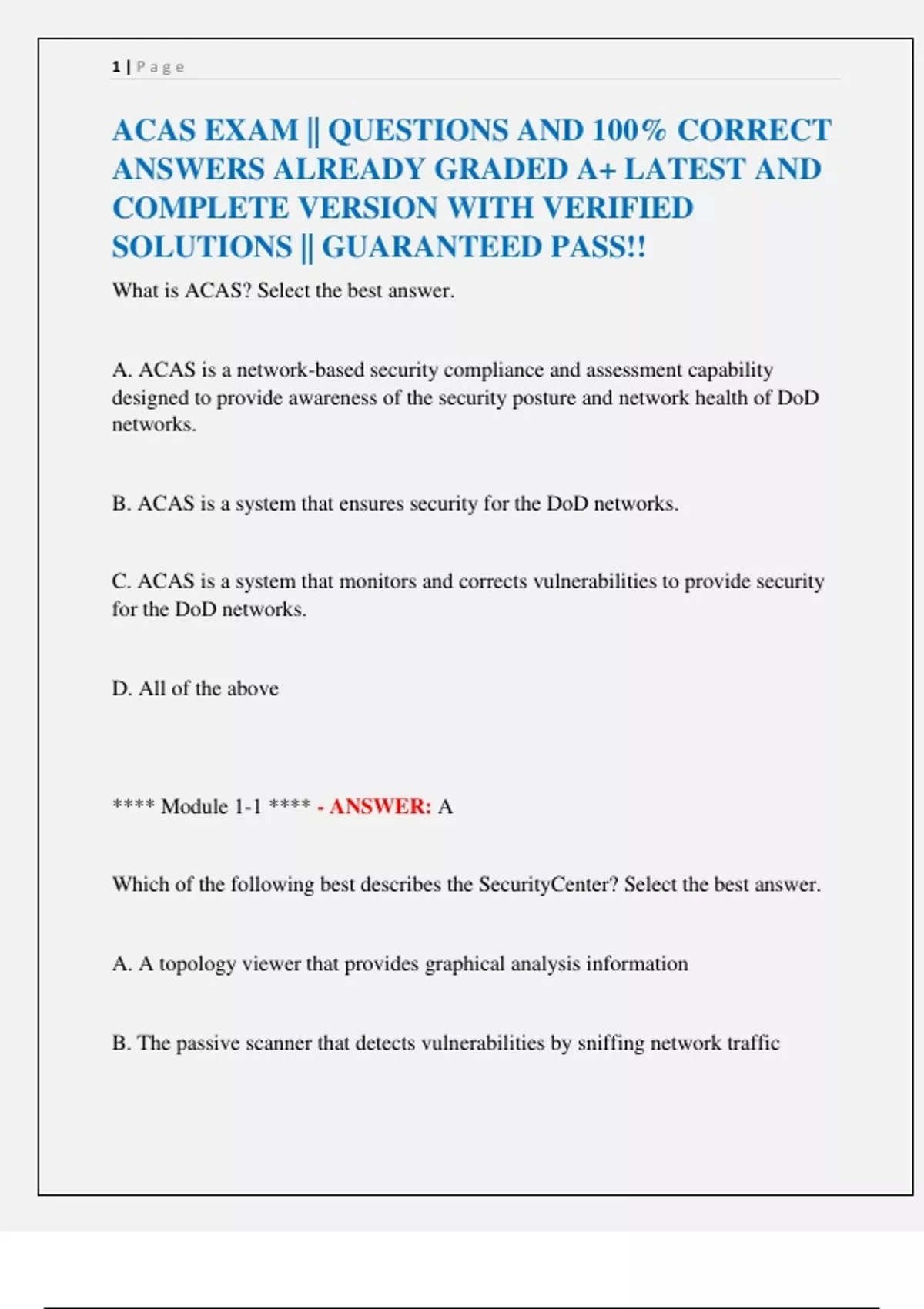 ACAS EXAM || QUESTIONS AND 100% CORRECT ANSWERS ALREADY GRADED A+ ...