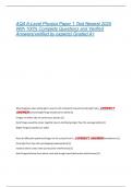 AQA A-Level Physics Paper 1 Test Newest 2025  With 100&percnt; Complete Questions and Verified  Answers&lpar;verified by experts&rpar; Graded A&plus;