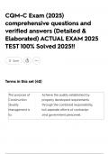 CQM-C Exam &lpar;2025&rpar; comprehensive questions and verified answers &lpar;Detailed & Elaborated&rpar; ACTUAL EXAM 2025 TEST 100&percnt; Solved 2025&excl;&excl;
