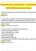 FCLE Practice Exam&comma; FCLE Study Set&comma; 10 Amendments&comma; Civics Literacy 2 Exam 2025 ACTUAL EXAM QUESTIONS AND CORRECT ANSWERS &lpar;VERIFIED ANSWERS&rpar; A&plus; GRADE