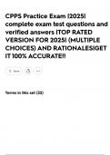 CPPS Practice Exam &vert;2025&vert; complete exam test questions and verified answers &vert;TOP RATED VERSION FOR 2025&vert; &lpar;MULTIPLE CHOICES&rpar; AND RATIONALES&vert;GET IT 100&percnt; ACCURATE&excl;&excl;
