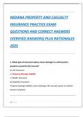 INDIANA PROPERTY AND CASUALTY  INSURANCE PRACTICE EXAM  QUESTIONS AND CORRECT ANSWERS  &lpar;VERIFIED ANSWERS&rpar; PLUS RATIONALES  2025