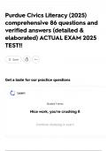 Purdue Civics Literacy &lpar;2025&rpar; comprehensive 86 questions and verified answers &lpar;detailed & elaborated&rpar; ACTUAL EXAM 2025 TEST&excl;&excl;