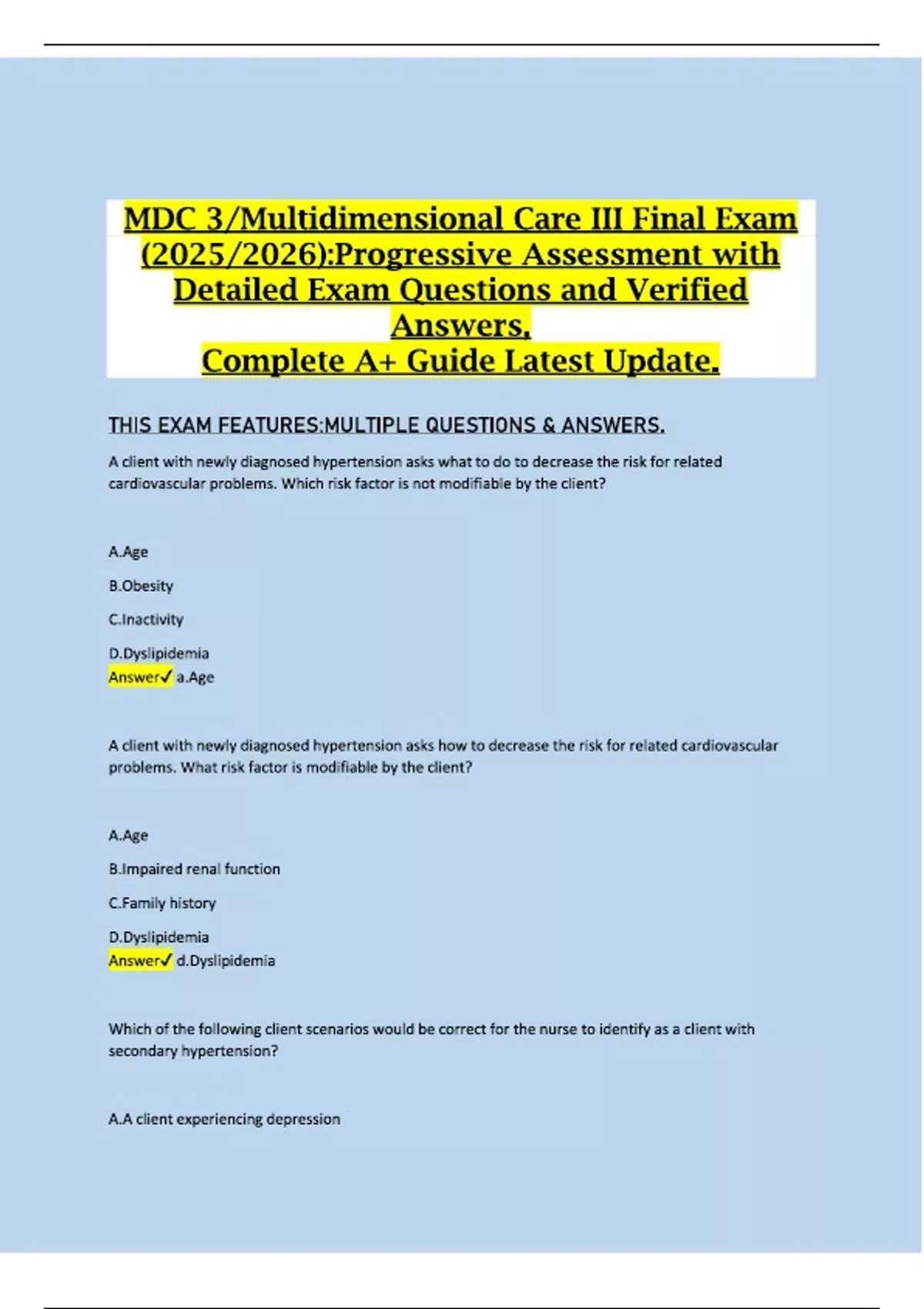 MDC 3/ Multidimensional Care III Final Exam (2025/2026): Progressive ...