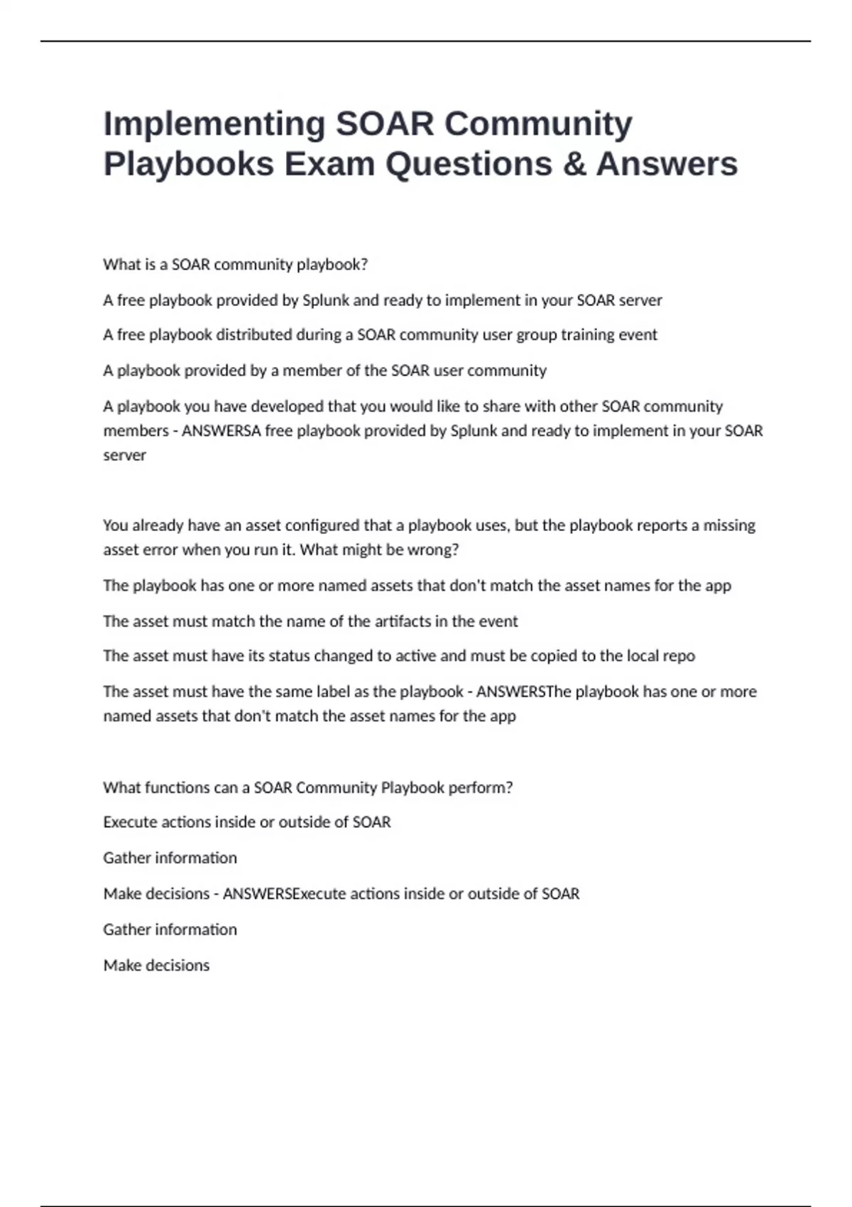 Implementing SOAR Community Playbooks Exam Questions & Answers ...