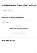Nail Technician Theory &lpar;MD edition&rpar; &lpar;2025&rpar; COMPREHENSIVE 125 QUESTIONS AND VERIFIED DETAILED SOLUTIONS &lpar; MULTIPLE CHOICES&rpar; &vert;100&percnt; CORRECT&excl;&excl;