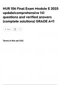 NUR 106 Final Exam Module E 2025 update&vert;comprehensive 141 questions and verified answers &lpar;complete solutions&rpar; GRADE A&plus;&excl;&excl;