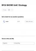 BYUI BIO181 Unit 1 Ecology 2025 update&vert;comprehensive &lpar;96&rpar; questions and verified answers &lpar;complete solutions&rpar; GRADE A&plus;&excl;&excl;