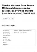 Elevator Mechanic Exam Review 2025 update&vert;comprehensive questions and verified answers &lpar;complete solutions&rpar; GRADE A&plus;&excl;&excl;