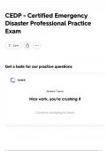 CEDP - Certified Emergency Disaster Professional Practice Exam 2025 REAL EXAM QUESTIONS &vert;MOST TESTED QUESTIONS AND CORRECT ANSWERS &vert;100&percnt; ACCURATE&vert;GET IT RIGHT&excl;&excl;