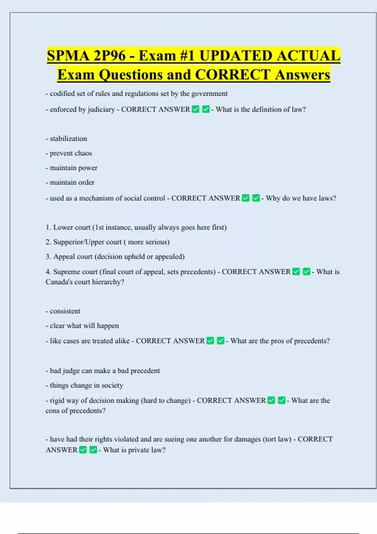 Spma SPMA 2P96 - Exam #1 UPDATED ACTUAL Exam Questions and CORRECT Answers ...