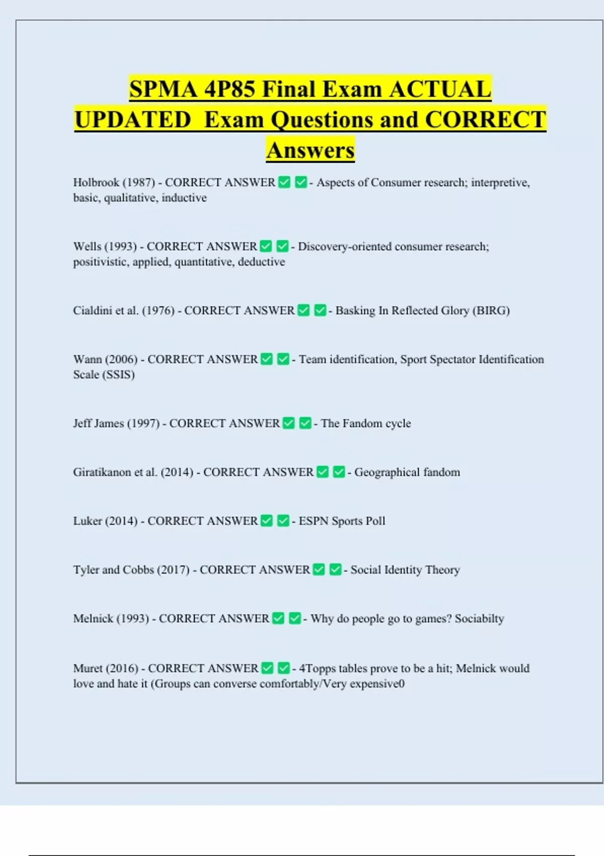 SPMA 4P85 Final Exam ACTUAL UPDATED Exam Questions and CORRECT Answers ...