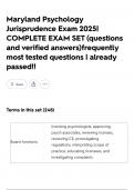 Maryland Psychology Jurisprudence Exam 2025&vert; COMPLETE EXAM SET &lpar;questions and verified answers&rpar;frequently most tested questions &vert; already passed&excl;&excl;