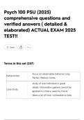 Psych 100 PSU &lpar;2025&rpar; comprehensive questions and verified answers &lpar; detailed & elaborated&rpar; ACTUAL EXAM 2025 TEST&excl;&excl;