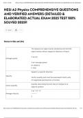 HESI A2 Physics COMPREHENSIVE QUESTIONS AND VERIFIED ANSWERS &lpar;DETAILED & ELABORATED&rpar; ACTUAL EXAM 2025 TEST 100&percnt; SOLVED 2025&excl;&excl;