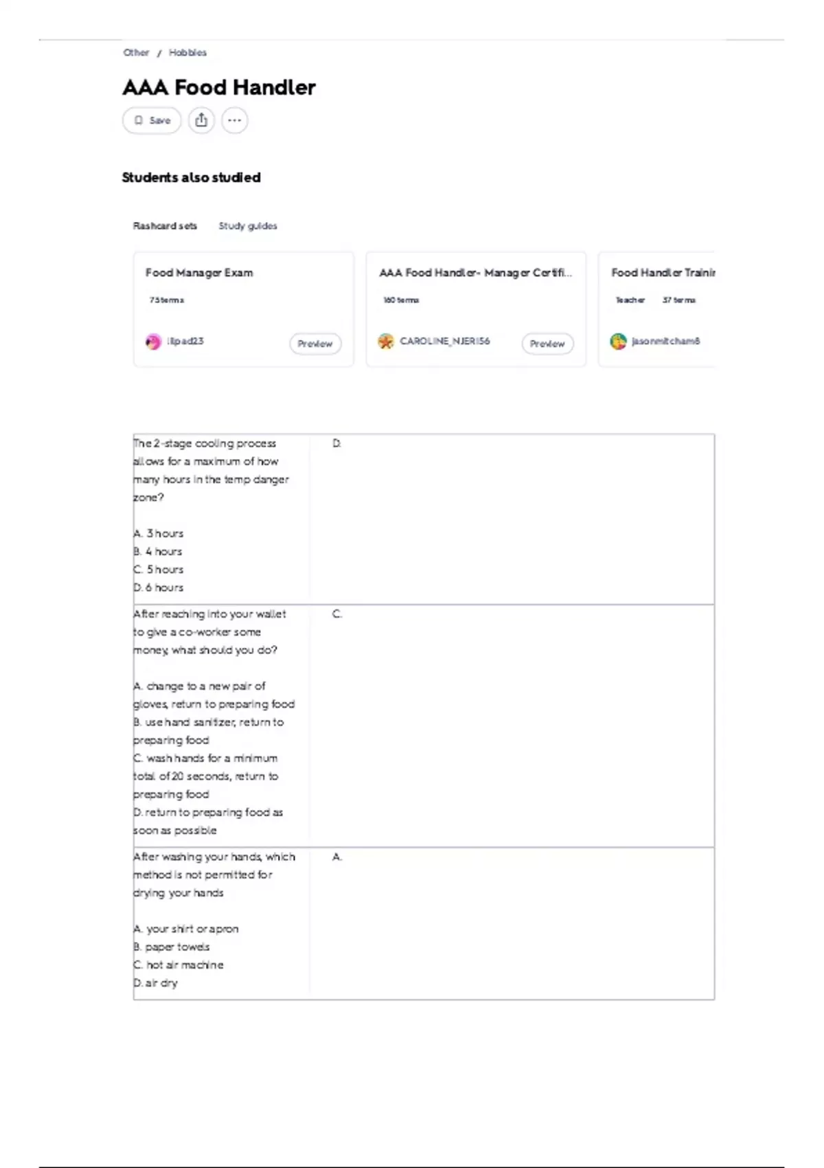 AAA Food Handler Exam |152 Frequently Tested ACTUAL QUESTIONS WITH ...
