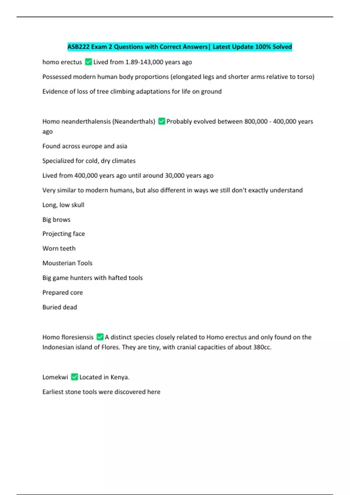 ASB222 Exam 2 Questions with Correct Answers| Latest Update 100% Solved ...