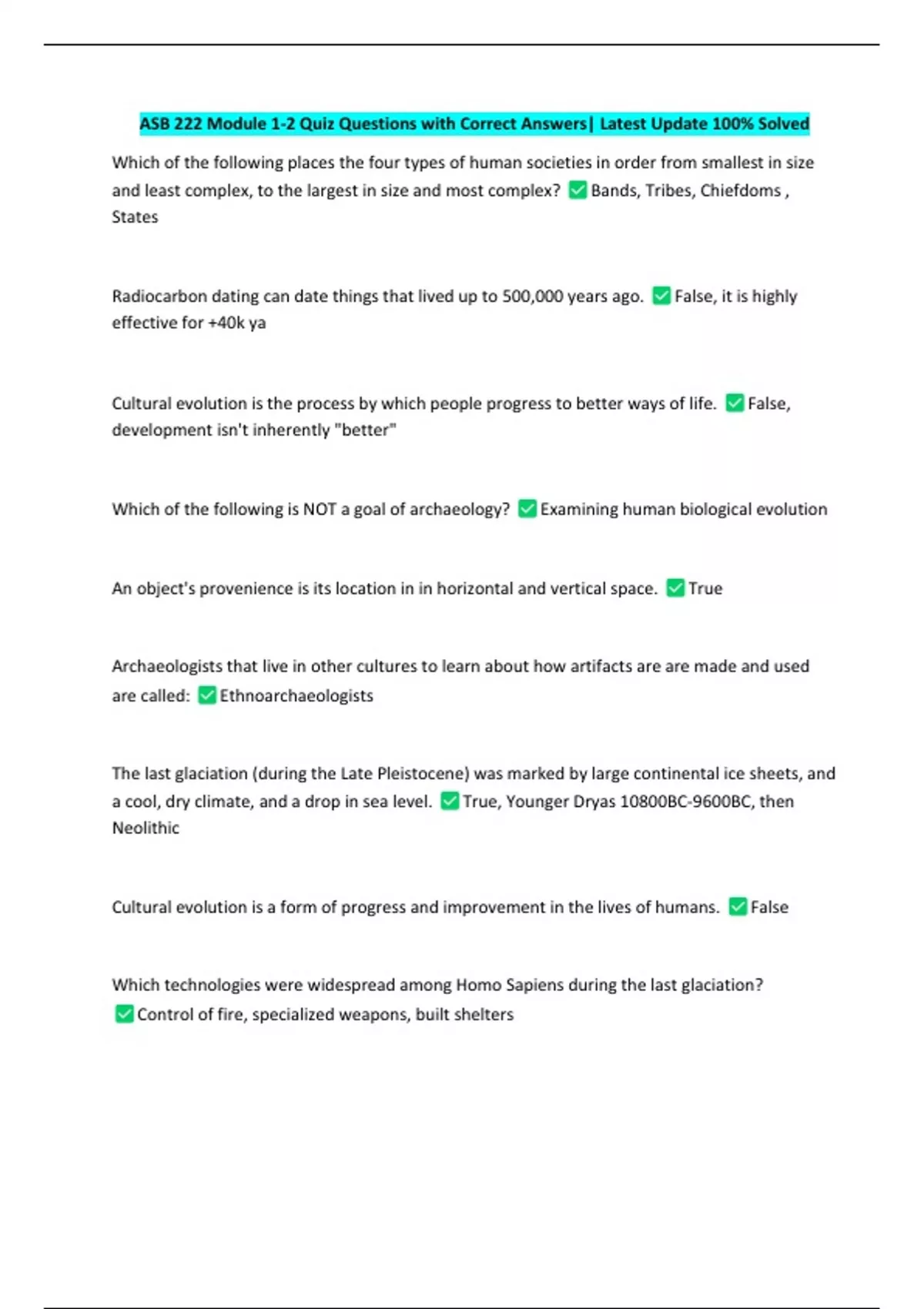 ASB 222 Module 1-2 Quiz Questions with Correct Answers| Latest Update ...