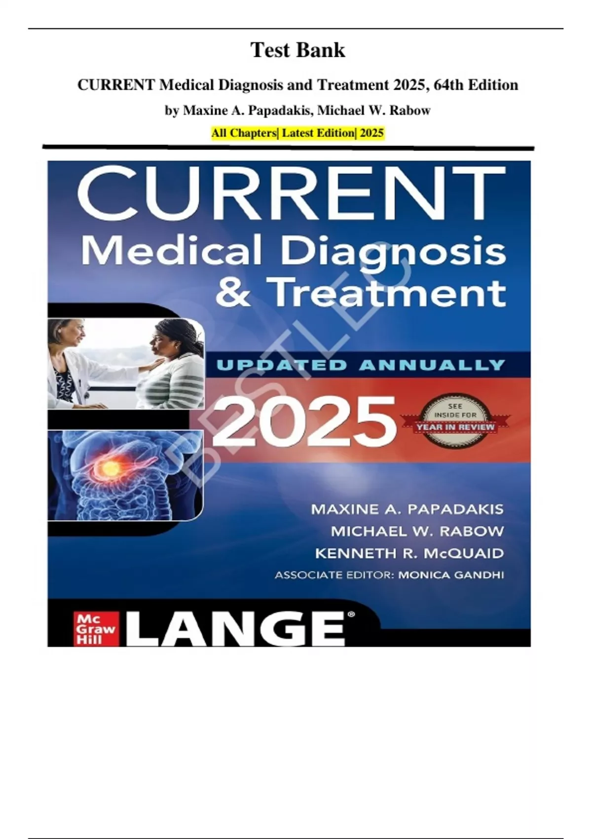 Test Bank CURRENT Medical Diagnosis and Treatment 2025, 64th