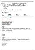 PN 1210 Adult Health Nursing I Final Exam &vert; Questions and Answers &vert; 2025 Update &vert; 100&percnt; Correct&period;