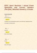 BTEC Sport Revision &sol; Actual Exam Questions and Correct Answers &lpar;Verified&comma; Detailed Answers&rpar; A Grade&period;