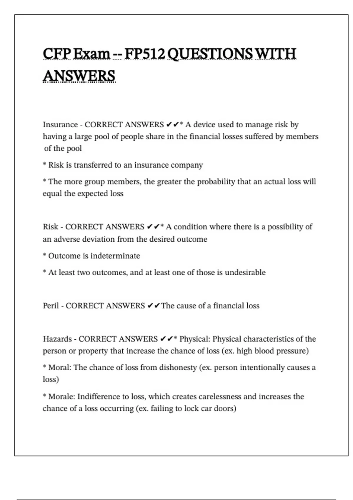 CFP Exam -- FP512 QUESTIONS WITH ANSWERS - CFP 512 - Stuvia US