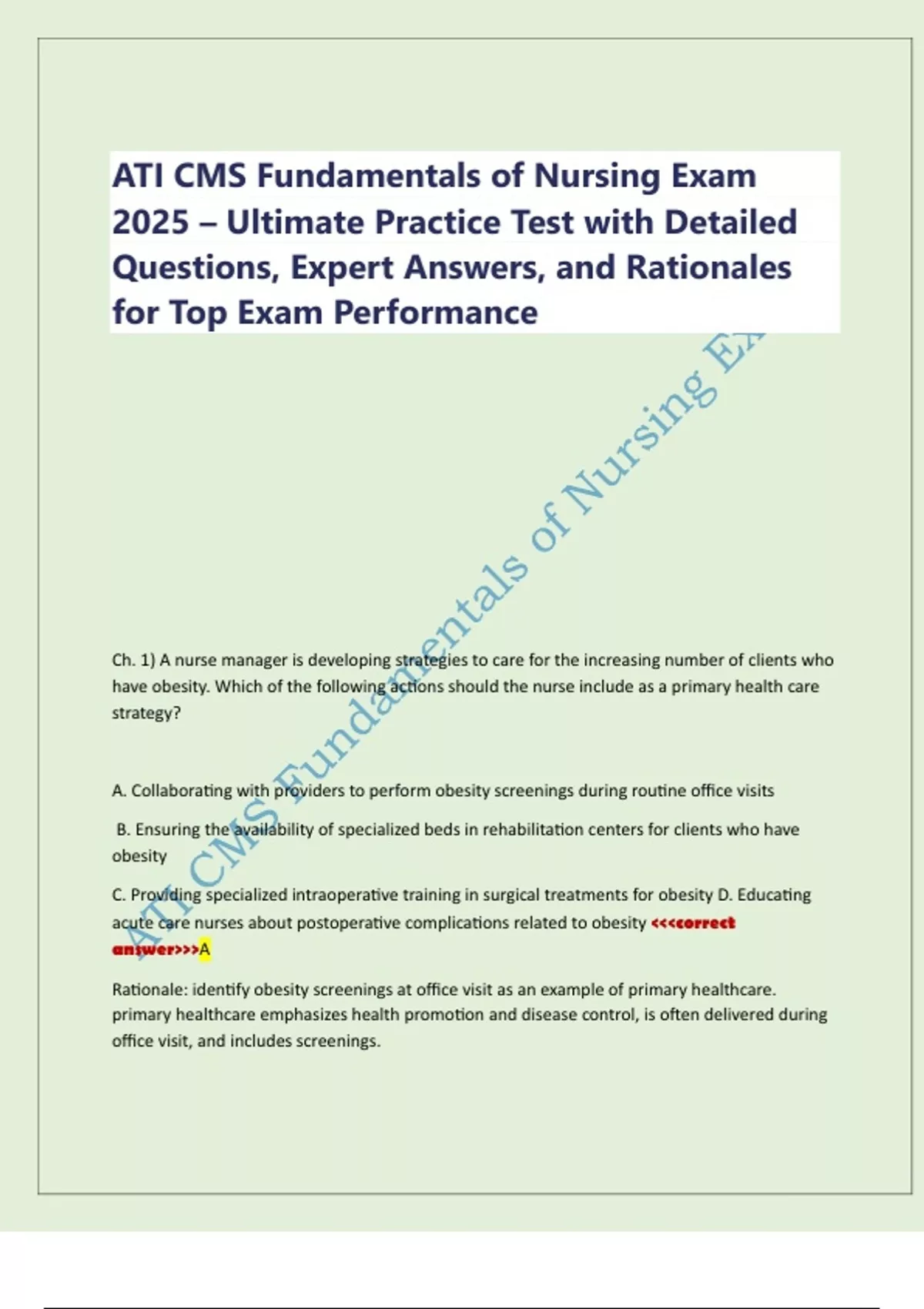 ATI CMS Fundamentals of Nursing Exam 2025 – Ultimate Practice Test with ...