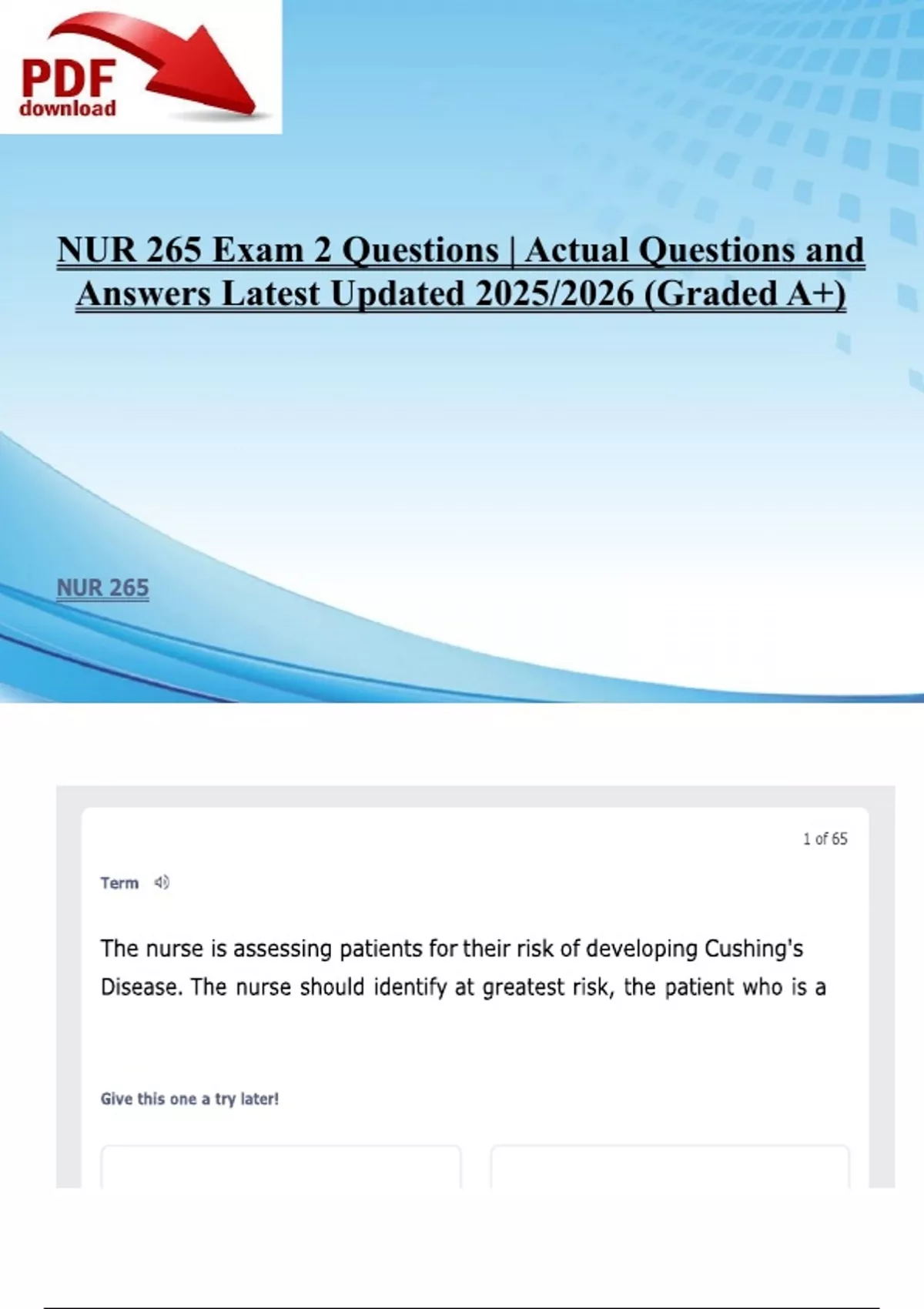 NUR 265 Exam 2 Questions | Actual Questions and Answers Latest Updated ...