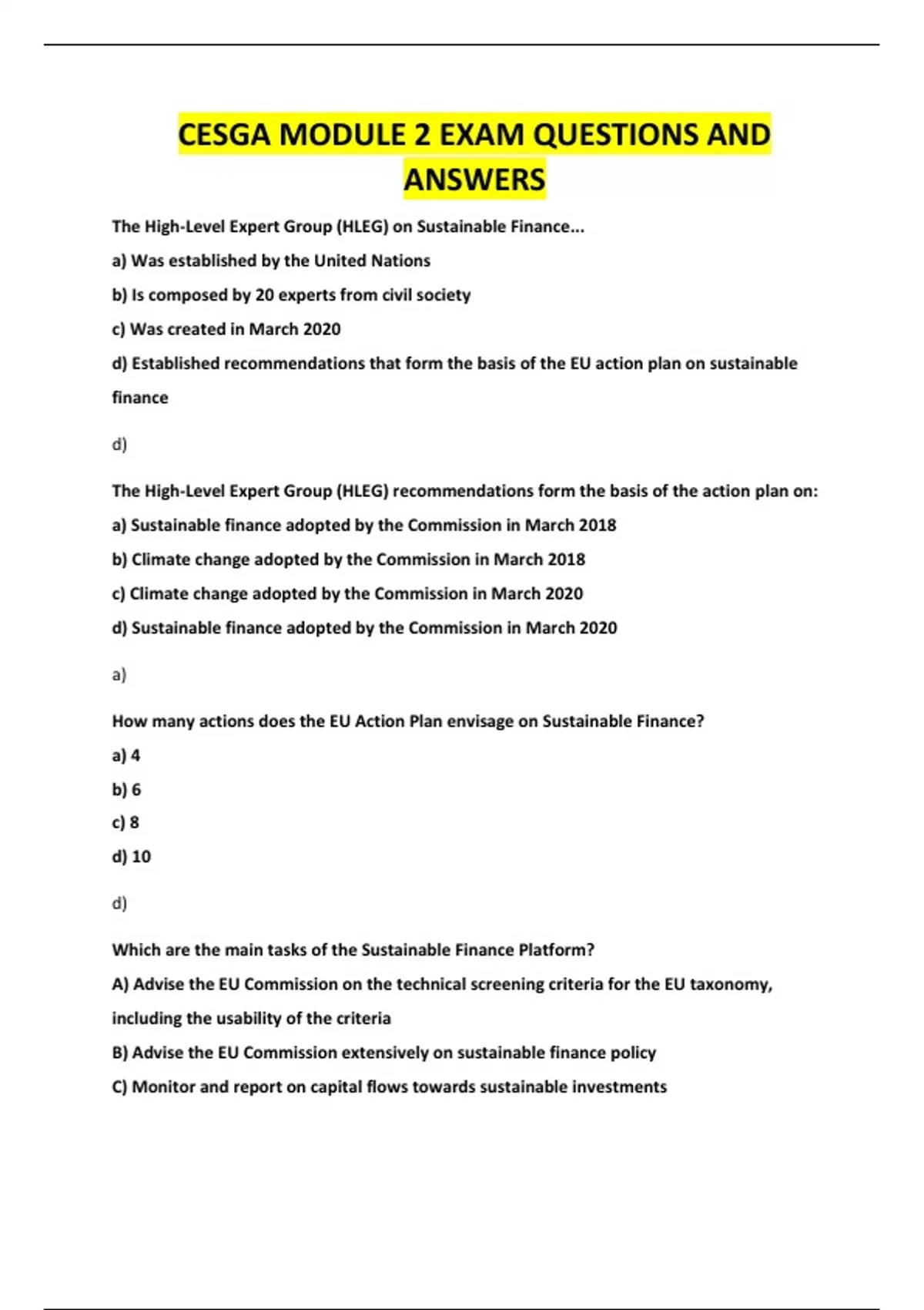CESGA MODULE 2 EXAM QUESTIONS AND ANSWERS - CESGA - Stuvia US