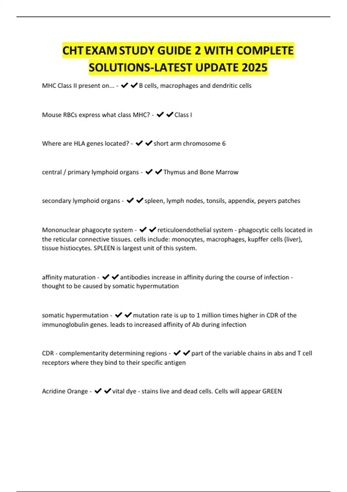 Study Guide Cht CHT EXAM STUDY GUIDE 2 WITH COMPLETE SOLUTIONS-LATEST UPDATE 2025 - CHT ...