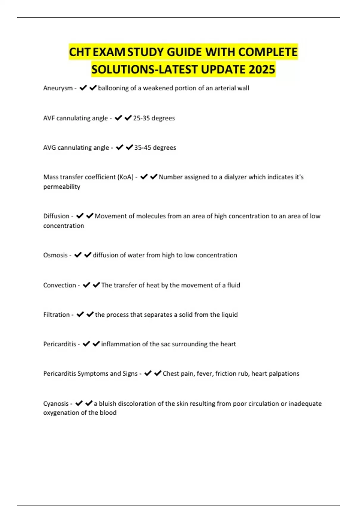 Study Guide Cht CHT EXAM STUDY GUIDE WITH COMPLETE SOLUTIONS-LATEST UPDATE 2025 - CHT ...