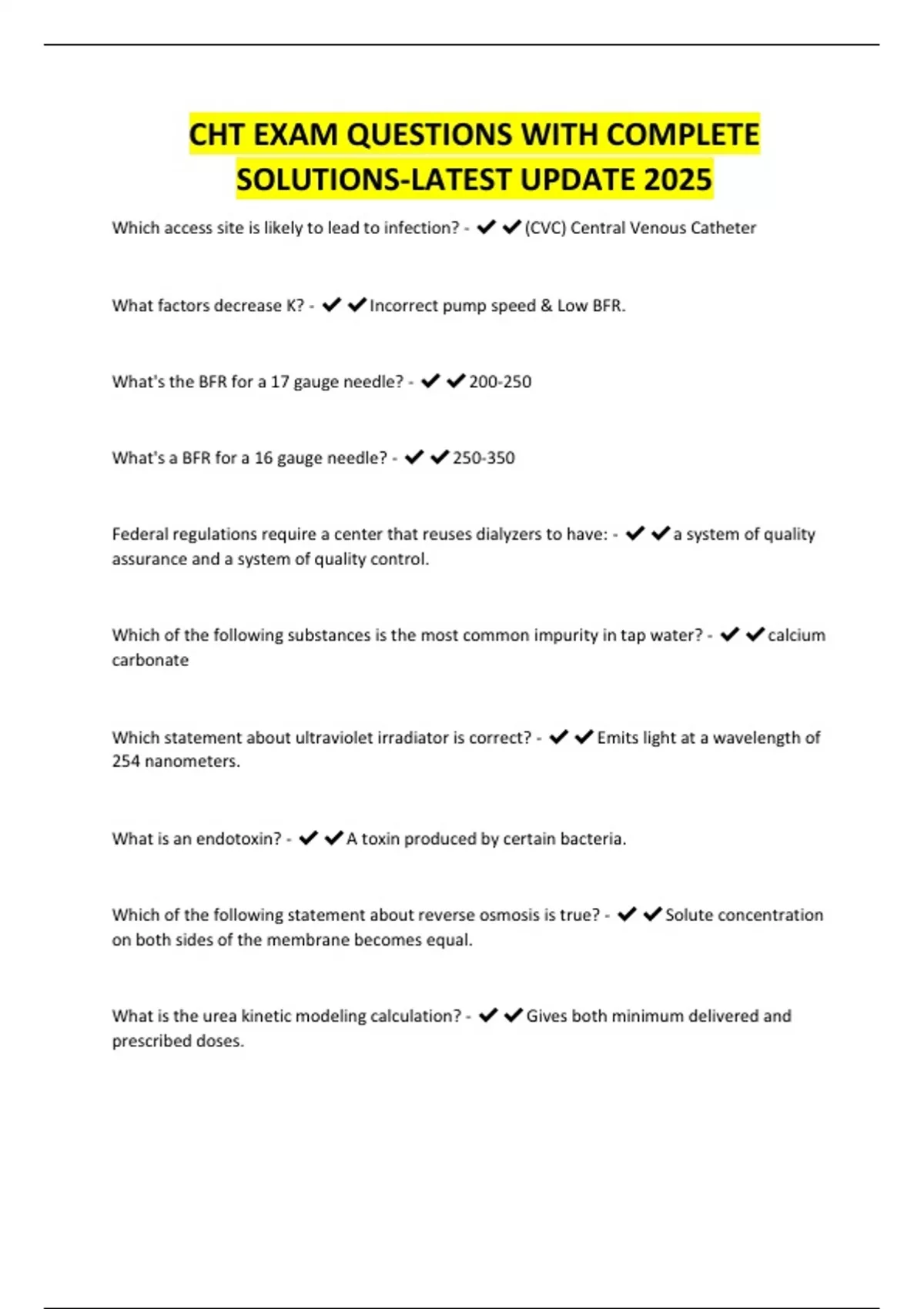 Study Guide Cht CHT EXAM QUESTIONS WITH COMPLETE SOLUTIONS-LATEST UPDATE 2025 - CHT ...