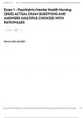 Exam 1 - Psychiatric&sol;Mental Health Nursing &lpar;2025&rpar; ACTUAL EXAM QUESTIONS AND ANSWERS &lpar;MULTIPLE CHOICES&rpar; WITH RATIONALES