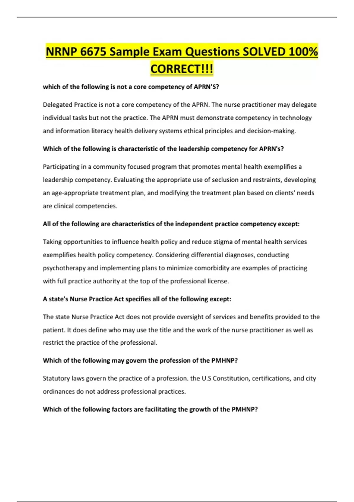 NRNP 6675 Sample Exam Questions SOLVED 100% CORRECT!!! - NRNP 6675 ...