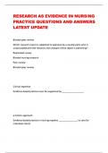 RESEARCH AS EVIDENCE IN NURSING PRACTICE QUESTIONS AND ANSWERS LATEST UPDATE