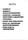 CLASS 10TH SCIENCE CHAPTER-1 CHEMICAL REACTIONS AND EQUATIONS EASY SHORT NOTES