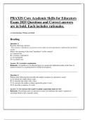 PRAXIS Core Academic Skills for Educators Exam 2025 Questions and Correct answers  are in bold&period; Each includes rationales&period; covering Reading&comma; Writing&comma; and Math