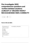 Fire Investigator 2025 comprehensive questions and verified detailed solutions ALREADY A&plus; GRADED HIGHLY RECOMMENDED &vert;100&percnt; CORRECT&excl;&excl;