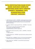 SLPA CERTIFICATION EXAM STUDY  GUIDE 2025&sol;2026 COMPLETE  QUESTIONS BANK WITH VERIFIED  CORRECT ANSWERS&vert;&vert; 100&percnt;  GUARANTEED PASS  <RECENT VERSION> 