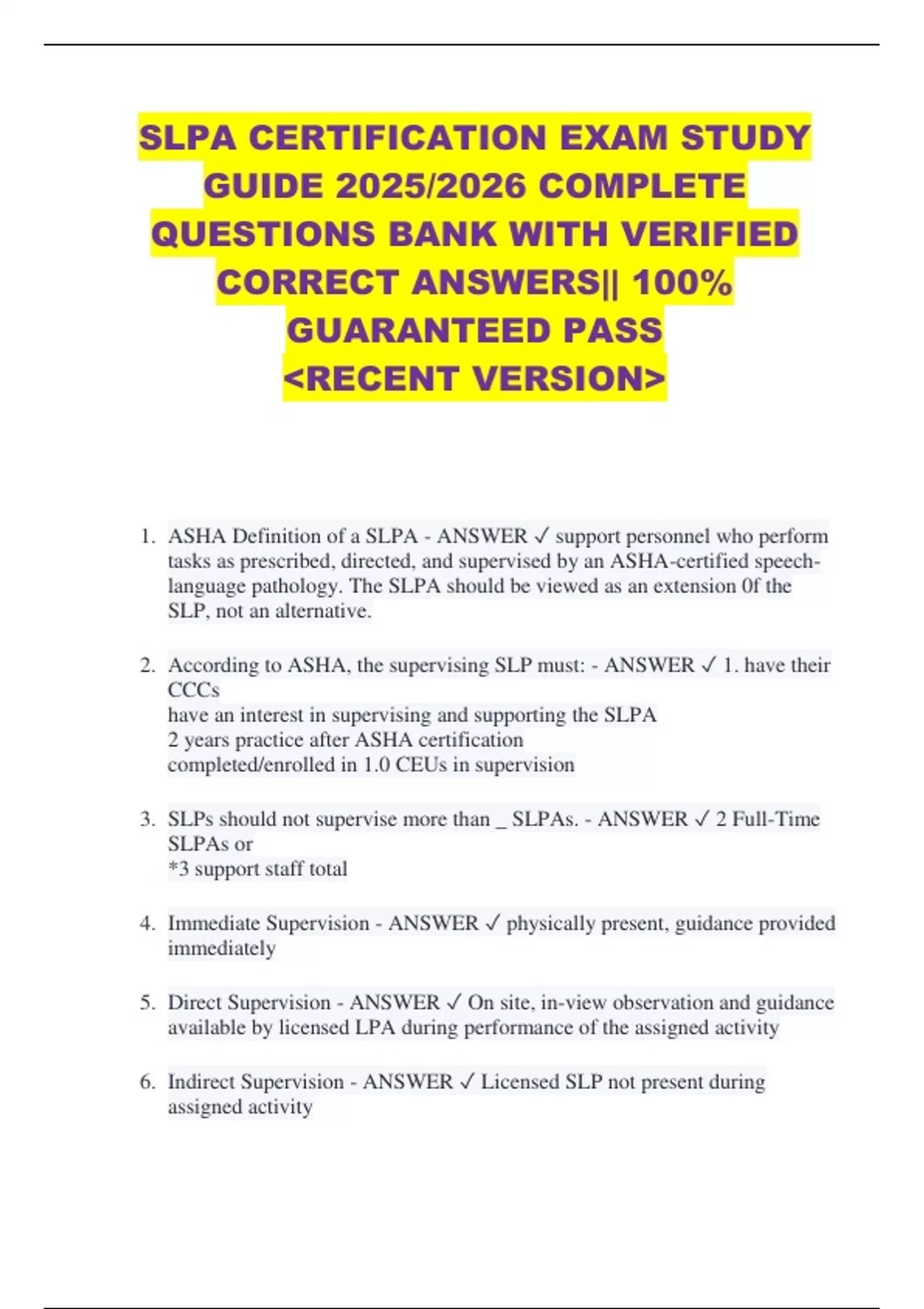 SLPA CERTIFICATION EXAM STUDY GUIDE 2025/2026 COMPLETE QUESTIONS BANK ...