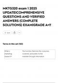 MKTG320 exam 1 2025 UPDATE&vert;COMPREHENSIVE QUESTIONS AND VERIFIED ANSWERS &lpar;COMPLETE SOLUTIONS&rpar; EXAM&vert;GRADE A&plus;&excl;&excl;