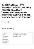 Bio 150 Final Exam - UTK Mamantov &lpar;2025&rpar; ACTUAL EXAM &lpar;TESTING REAL EXAM QUESTIONS&rpar;AND VERIFIED ANSWERS&sol;MULTIPLE CHOICES &lpar; 100&percnt; ACCURATE&rpar; GET IT RIGHT&excl;&excl;
