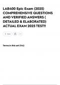 LAB400 Epic Exam &lpar;2025&rpar; COMPREHENSIVE QUESTIONS AND VERIFIED ANSWERS &lpar; DETAILED & ELABORATED&rpar; ACTUAL EXAM 2025 TEST&excl;&excl;